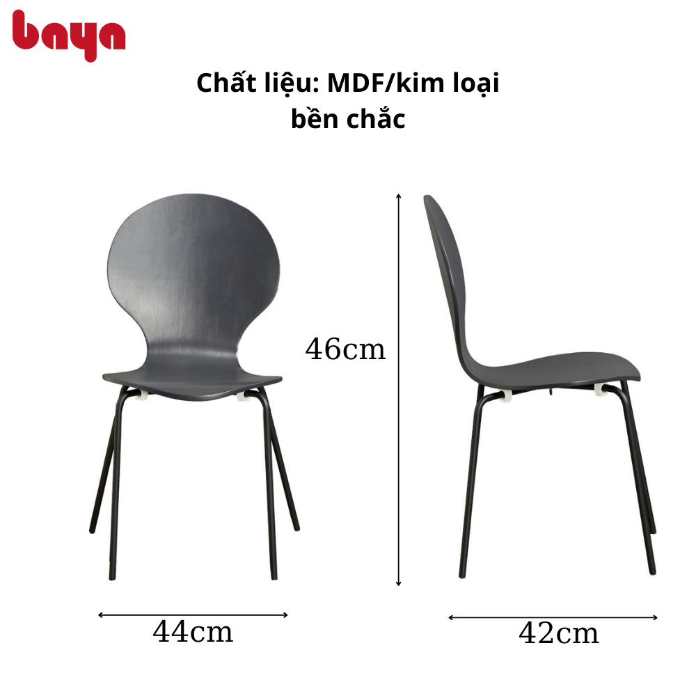 Bộ Bàn Ăn 2 Ghế Màu Xám BAYA VERONA Bề Mặt Gỗ Ván Ép Bền Đẹp, Khung Kim Loại Vững Chắc 6000272