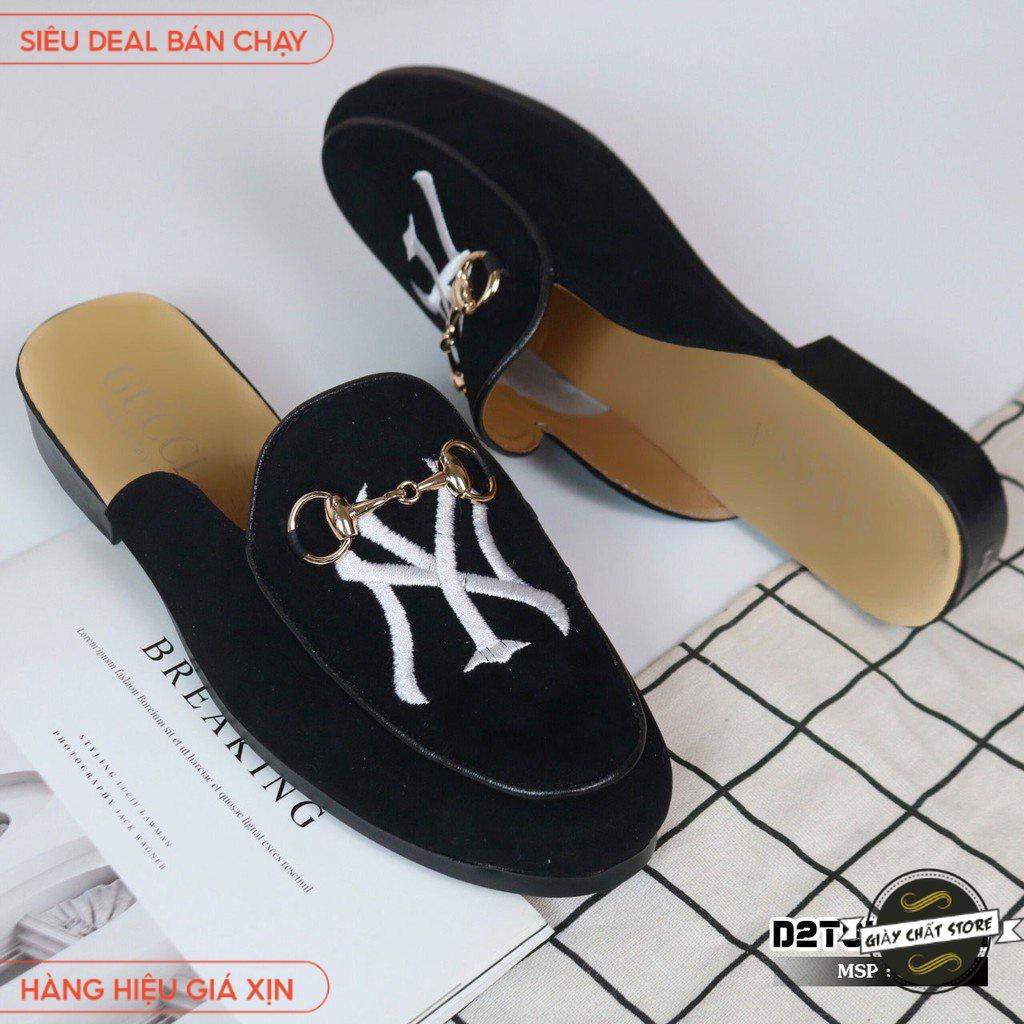 Giày sục nam nhung thêu NY kết hợp xích vàng giá rẻ S8 B2