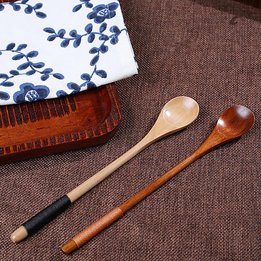 2-5pack Wooden Spoon Soup Ladle Dessert Ice Cream Tea Coffee Spoon F Dark Brown