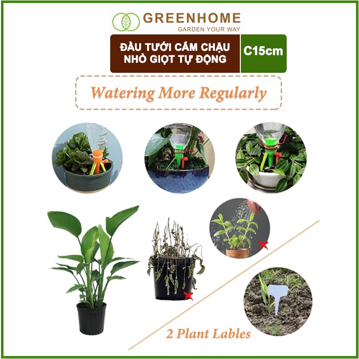 Đầu Tưới Nhỏ Giọt Gắn Chai Nước GreenHome, D13cm, Bền Bỉ, Dễ Sử Dụng, Chỉnh Được Lượng Nước, Màu Ngẫu Nhiên
