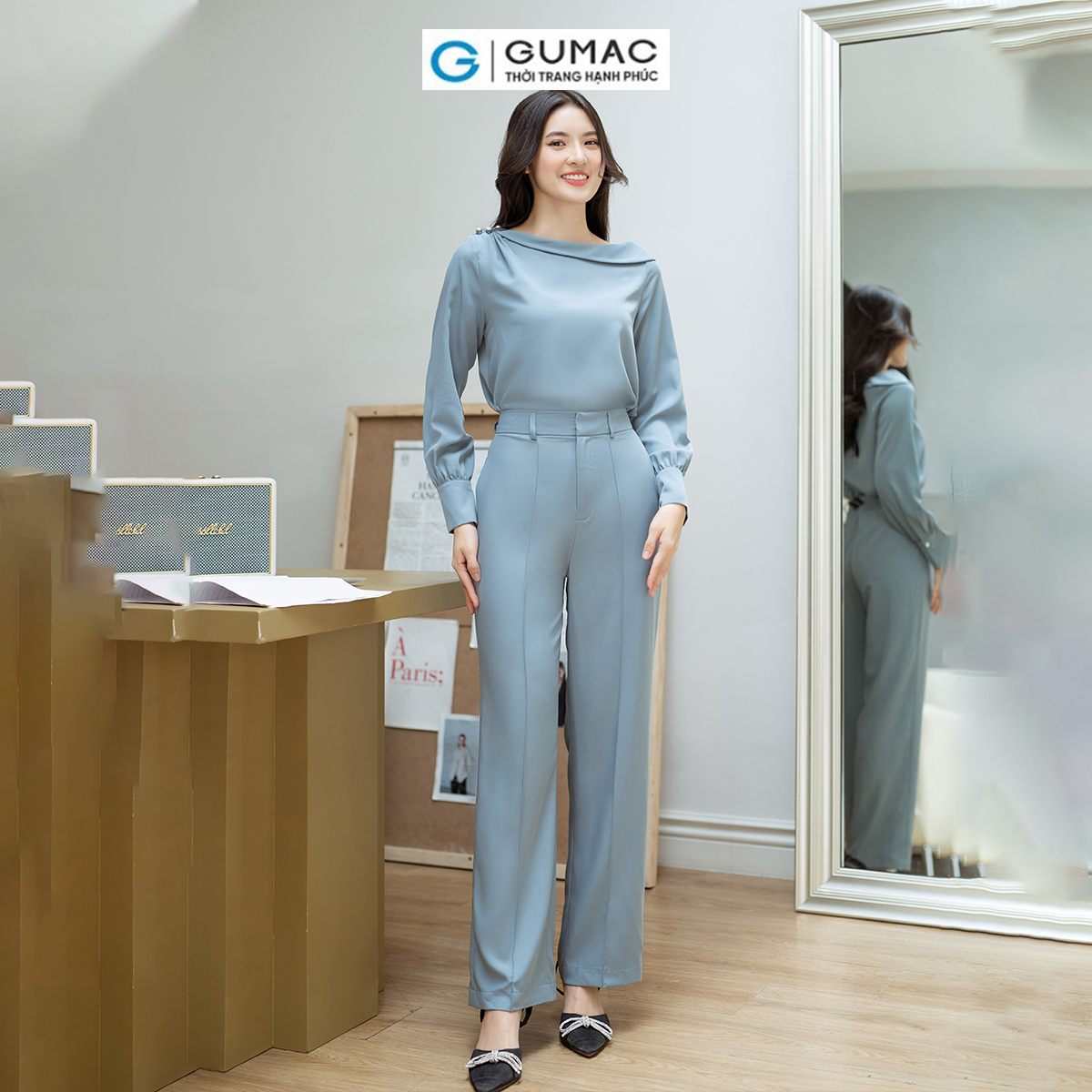 Áo kiểu khoét vai GUMAC AD08058