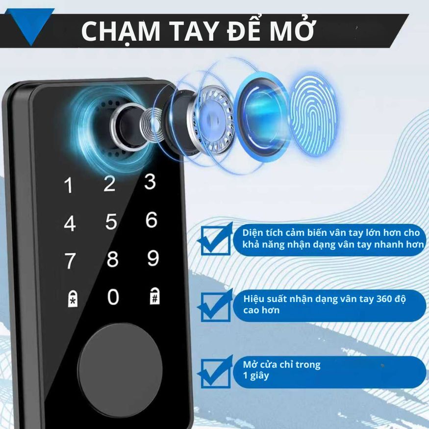 Khóa Cửa Thông Minh Kachi MK44 – Mở Khóa App Tuya + Vân tay + Chìa khóa + Thẻ từ + Mã số - hàng chính hãng