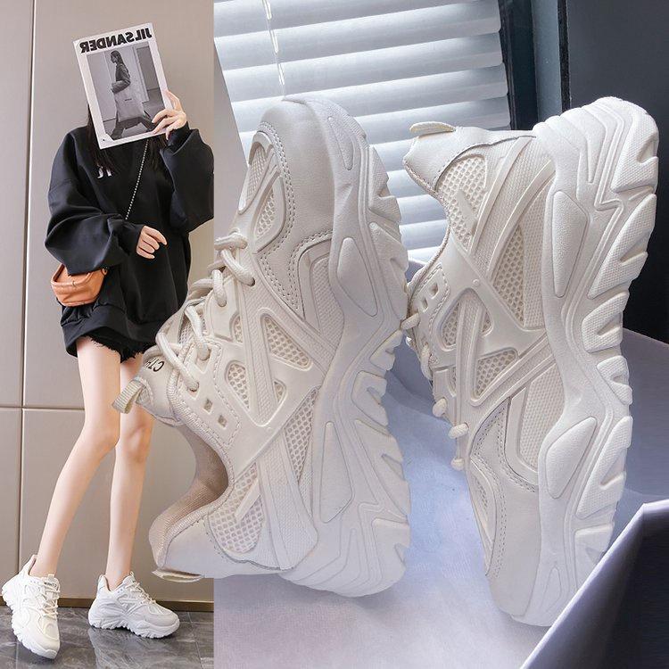 Giày Thể Thao Nữ, Giày Sneaker Nữ Độn Đế Da Mềm Phối Lưới Phong Cách Ulzzang, M64 Lisa