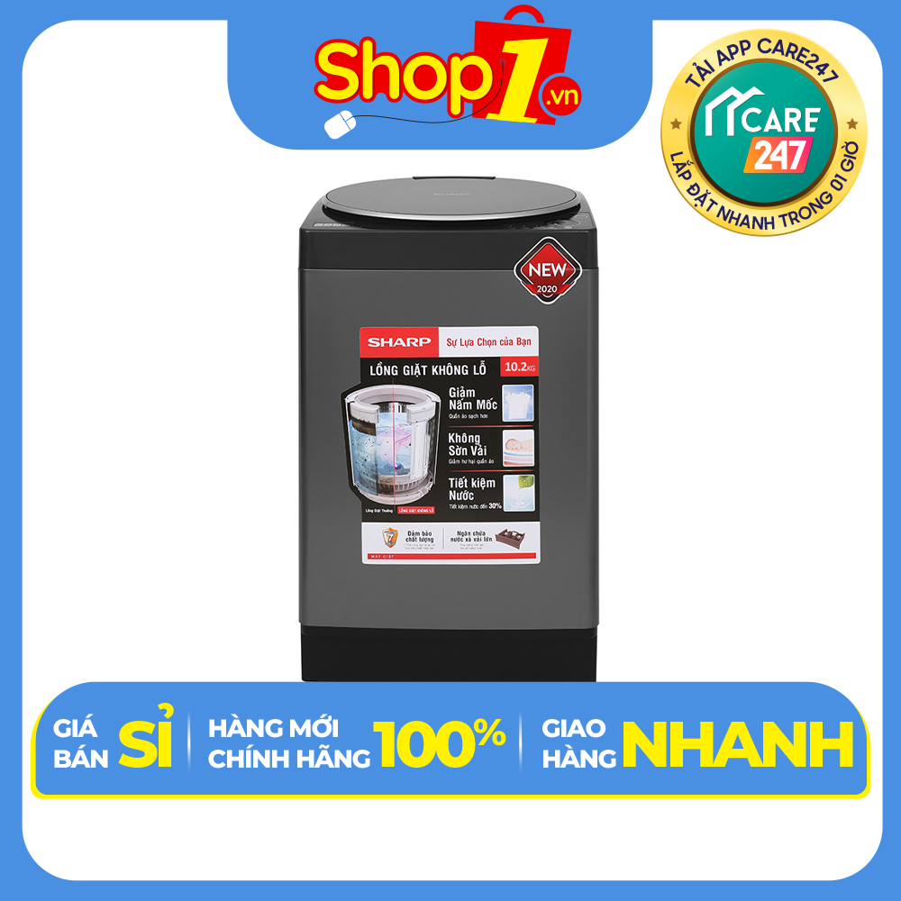 Máy giặt Sharp 10.2 kg ES-W102PV-H - Hàng chính hãng - Chỉ giao HCM