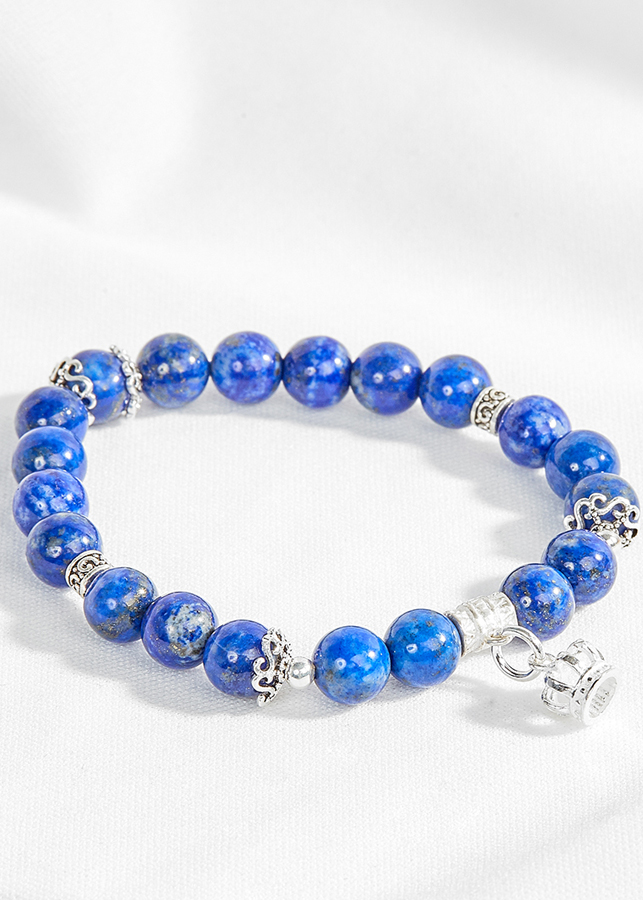 Vòng tay đá lapis lazuli phối charm vương miệng bạc Ngọc Quý Gemstone