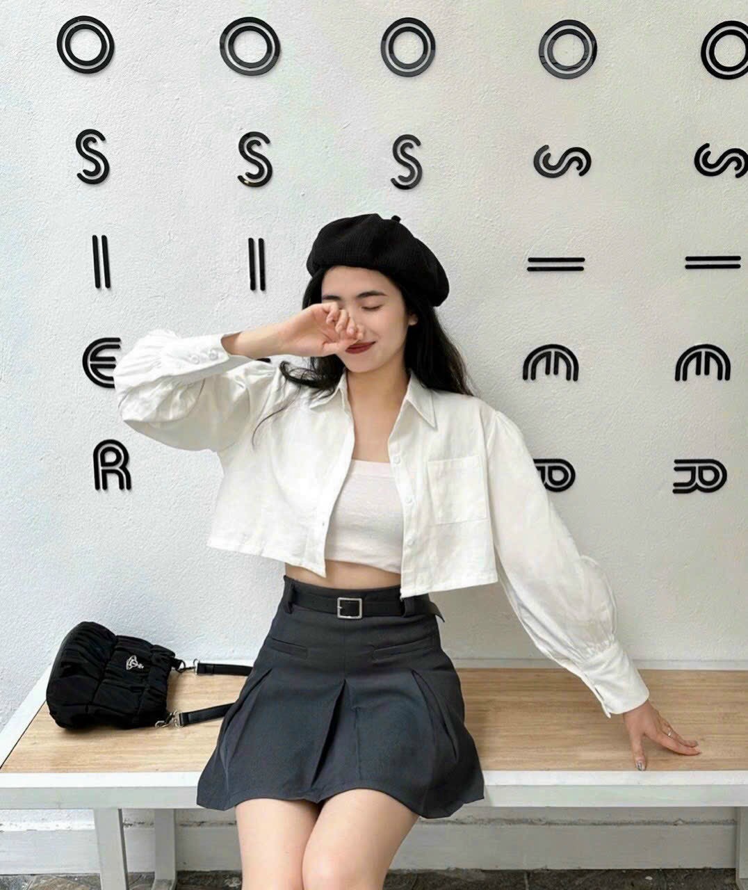 ĐẦM SET ÁO CROPTOP SƠ MI KHOÁC LỬNG TAY DÀI + ÁO ỐNG + CHÂN VÁY NGẮN LƯNG CAO XẾP LY CHỮ A MIDI ĐI TIỆC ĐI CHƠI NOEL DẠO PHỐ GIÁNG SINH ĐI BIỂN