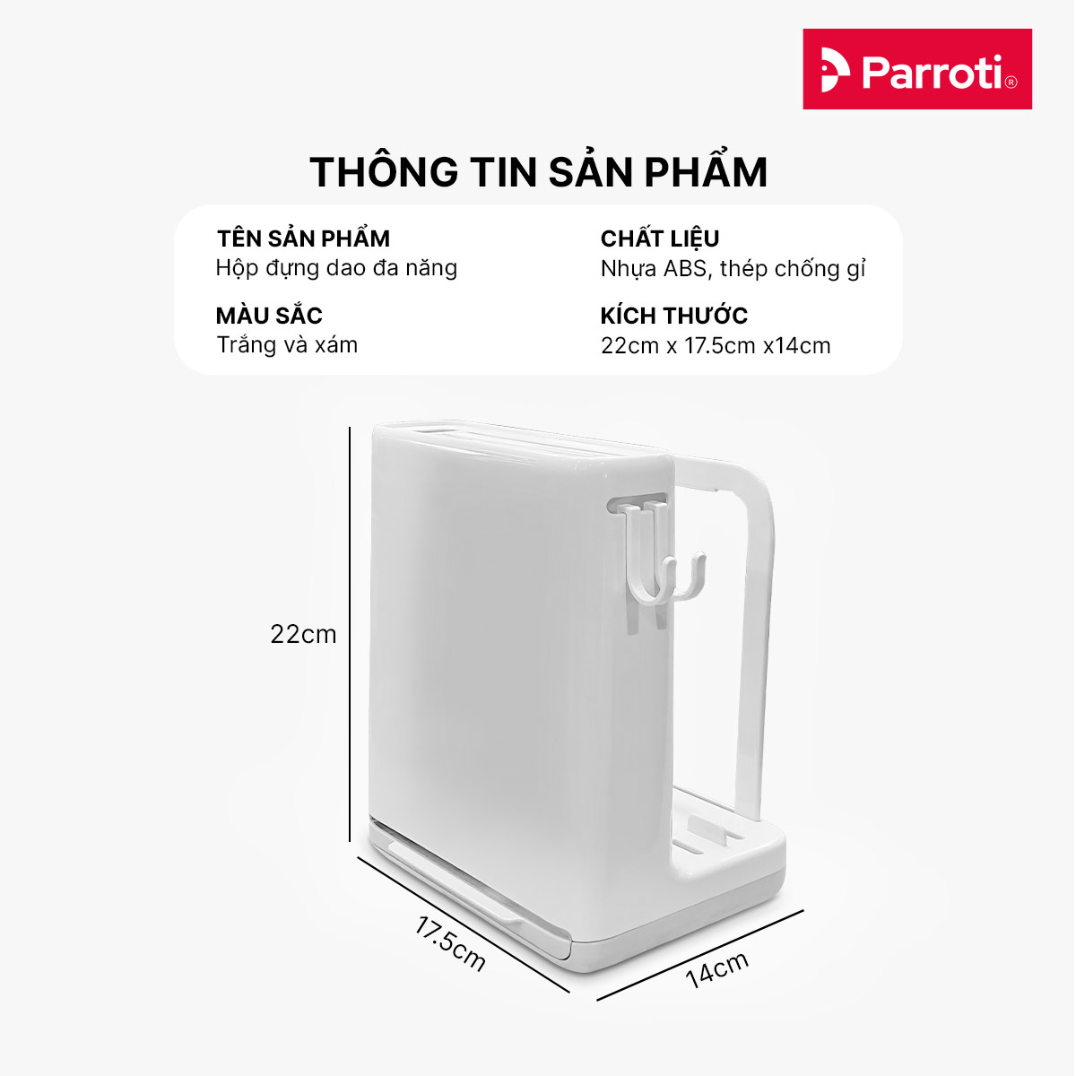 Hộp đựng dao kéo, kệ đựng dao thớt dán tường thông minh Parroti, có ngăn để thớt - WD01