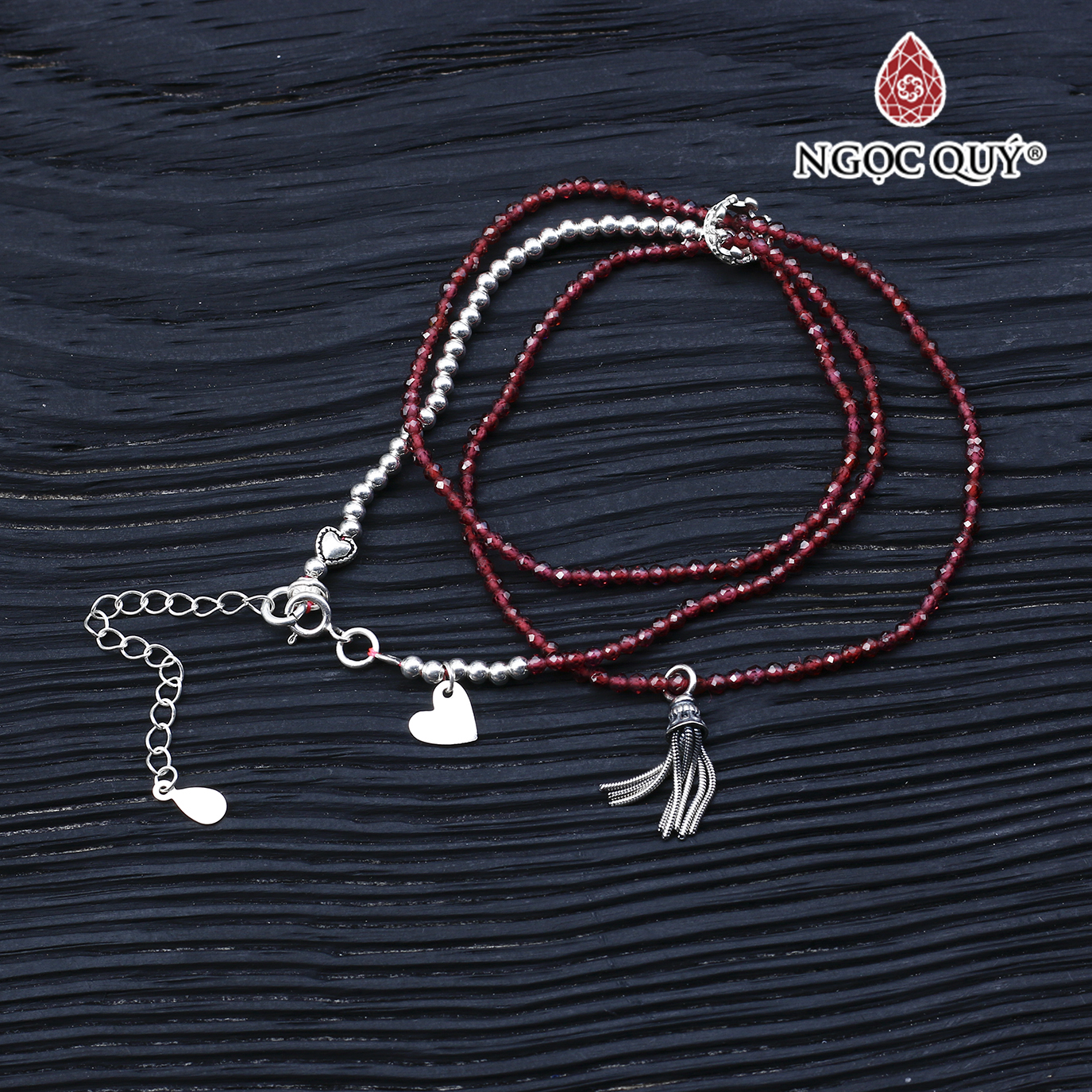 Vòng 3 line garnet mài giác phối charm bạc hạt 4mm mệnh hỏa, thổ - Ngọc Quý Gemstones
