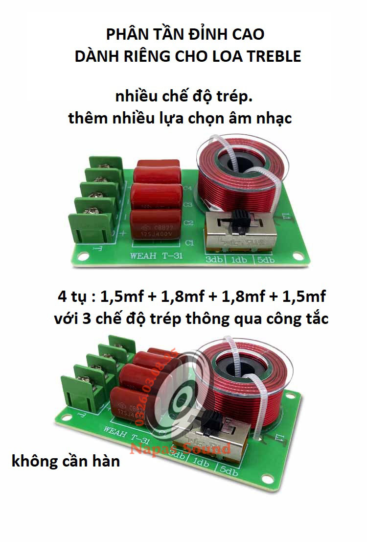 BỘ 2 CÁI MẠCH PHÂN TẦN BẢO VỆ LOA TRÉP T31 ĐA NĂNG - CÓ 3 CHẾ ĐỘ ÂM TRÉP - PHÂN TẦN LOA TREBLE RỜI