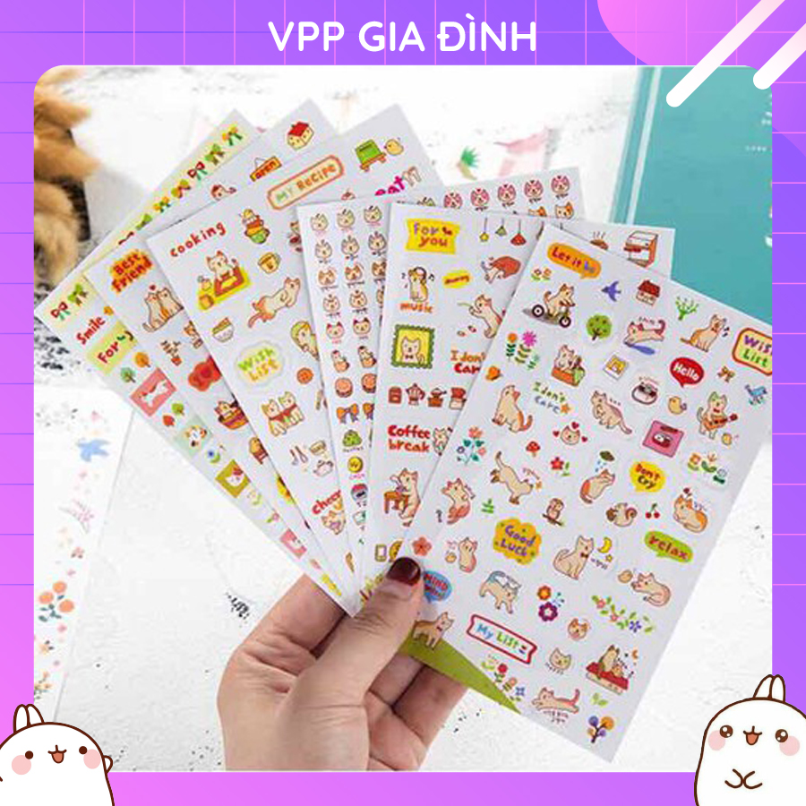 Bộ 6 Tấm Nhãn Dán Sticker Trang Trí Mèo Ngộ Nghĩnh V2