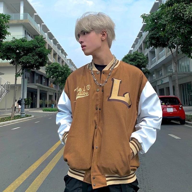 VARSITY BOMBER - ÁO KHOÁC BÓNG CHÀY NỈ NHUNG - CHỮ L