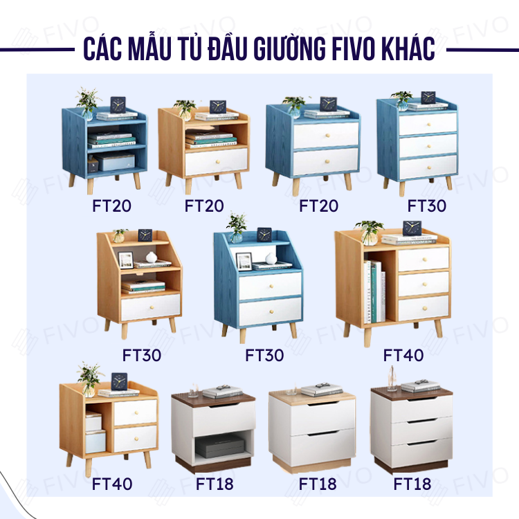 Tủ Đầu Giường Gỗ Mini FIVO FT19 Có Ray Kéo Cao Cấp, Thiết Kế Hiện Đại, Chân Tủ Chắc Chắn - 3 Hộc Tủ