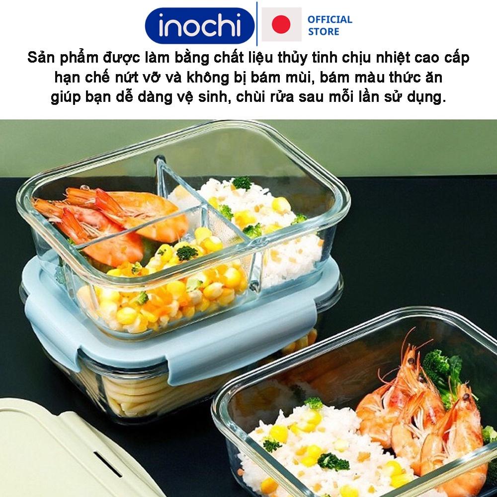 Thố thủy tinh Hộp đựng thực phẩm 2 ngăn nikko inochi hộp cơm thủy tinh chia ngăn cao cấp bảo quản đồ ăn thực phẩm