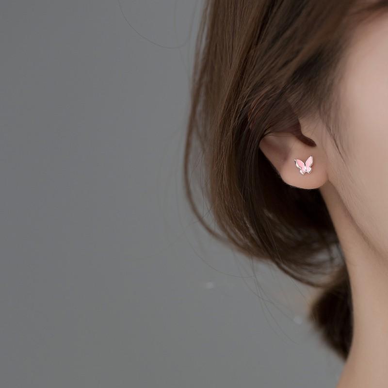 Khuyên tai bạc Ý s925 cánh bướm hồng dễ thương G2789 - AROCH Jewelry