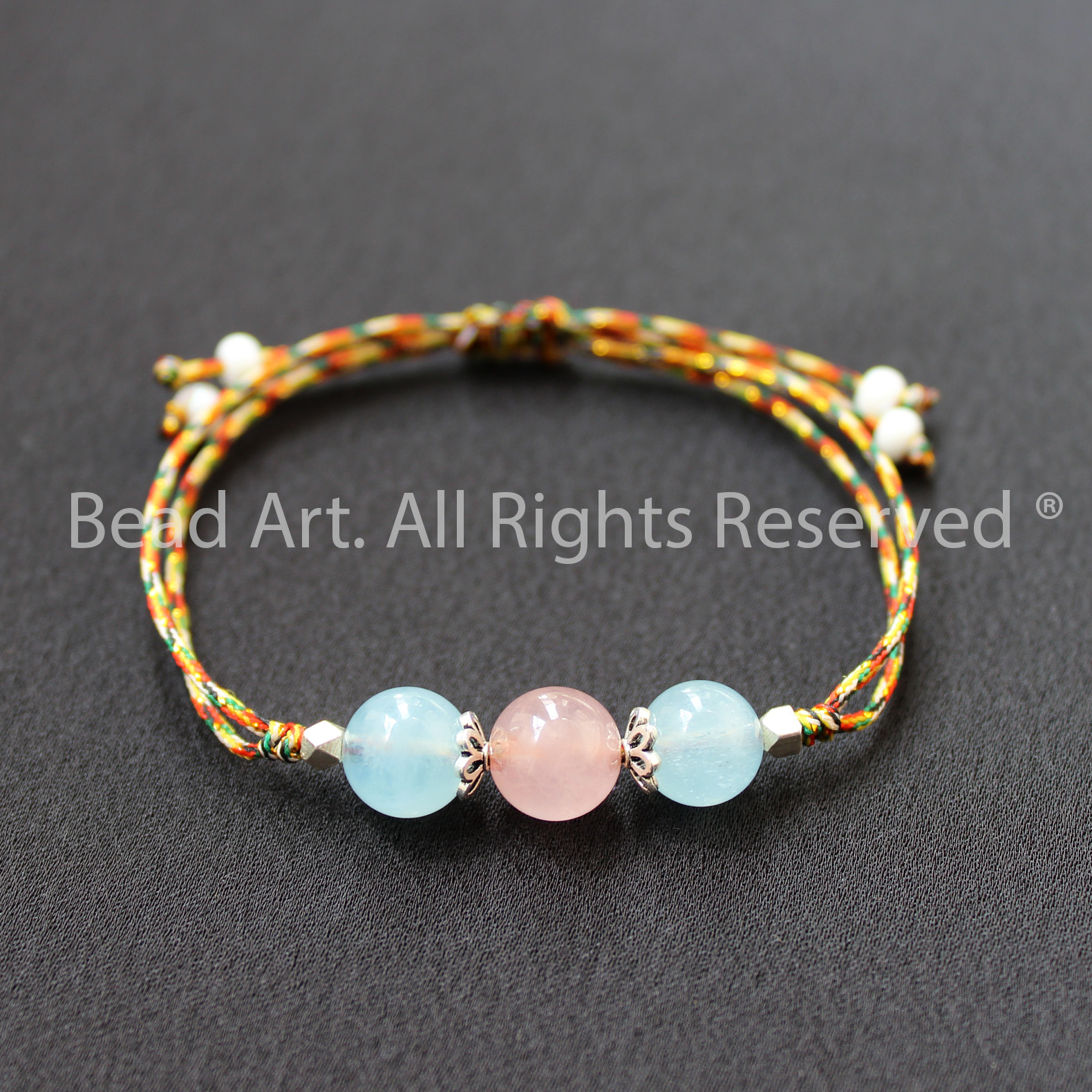 Vòng Tay Dây Ngũ Sắc Đá Aquamarine Và Thạch Anh Hồng Thiên Nhiên Và Bạc 925, Mệnh Mộc, Vòng Tay Phong Thuỷ - Bead Art