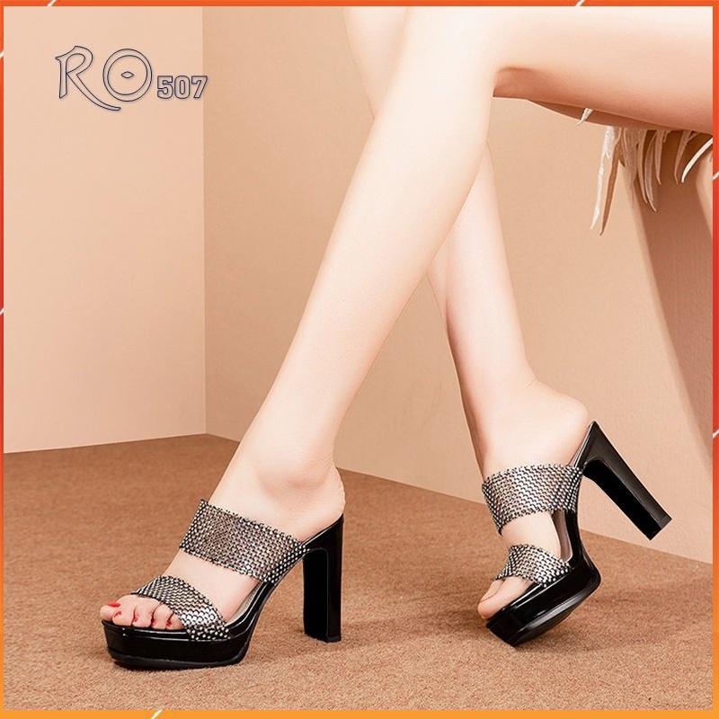 Giày cao gót nữ đẹp đế vuông 8 phân hàng hiệu rosata hai màu đen trắng ro507