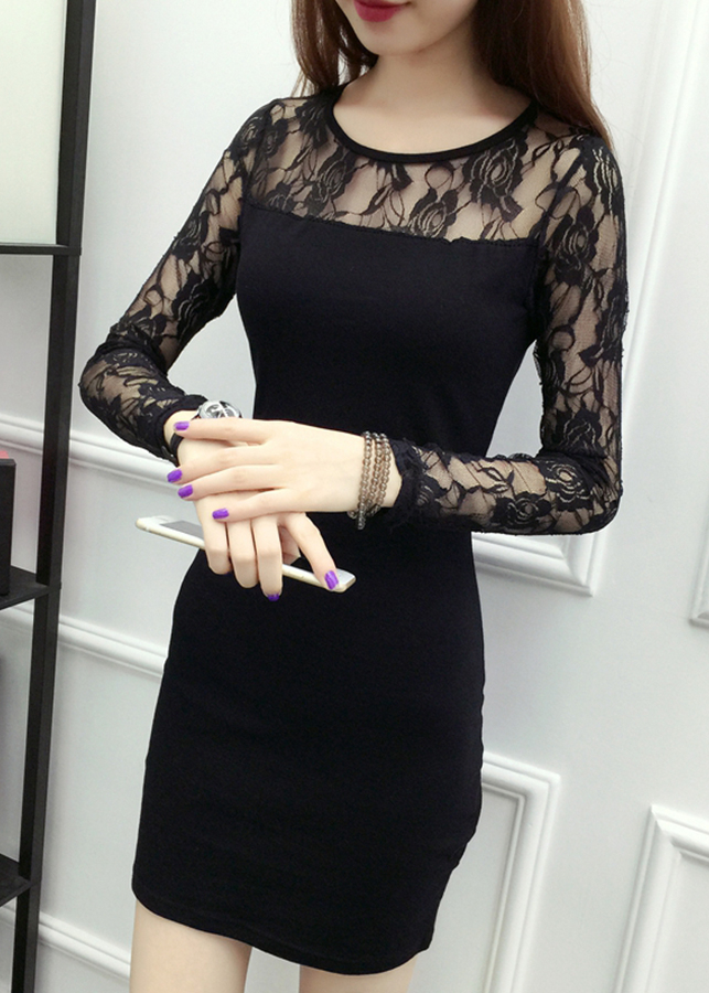 Đầm dự tiệc nữ dáng ôm phối ren da64