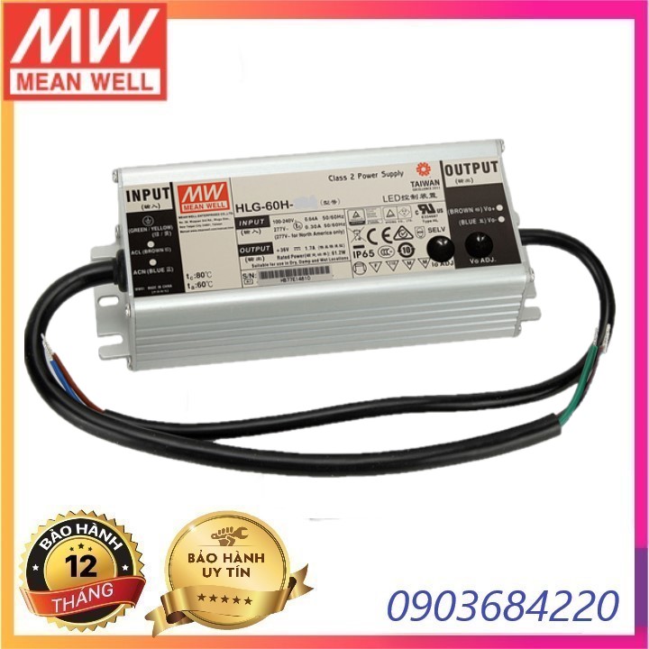 Nguồn LED Driver HLG-60H-24 Meanwell (60W 24V 2.5A), Hàng chính hãng