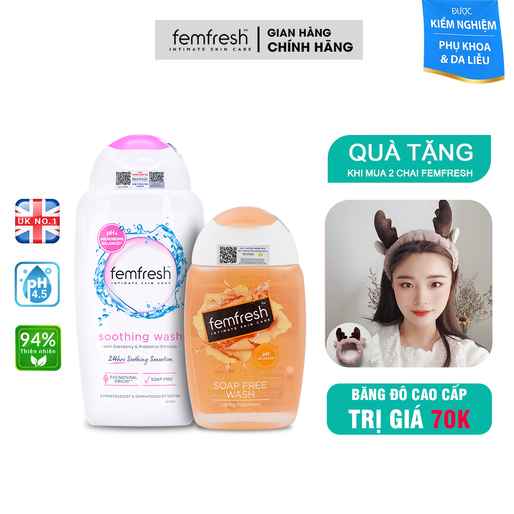 2 Chai Dung Dịch Vệ Sinh Phụ Nữ Femfresh Soothing Wash 250ml &amp; Femfresh Daily Intimate Wash 150ml