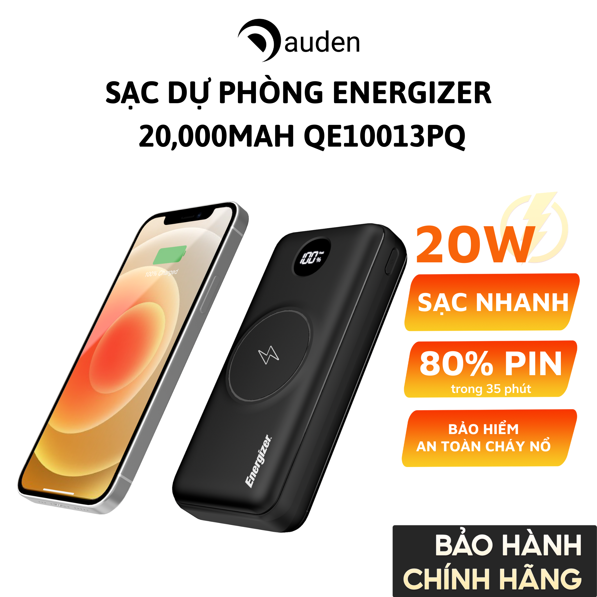 Pin dự phòng Energizer 20000mAh QE20013PQ - 3 cổng sạc tiện lợi, tích hợp sạc nhanh hai chiều - Hàng chính hãng