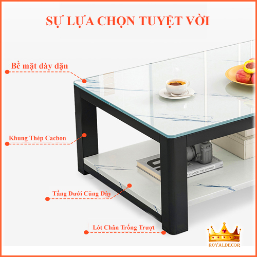 Bàn Trà Gỗ Họa Tiết Cẩm Thạch, Bàn Sofa 2 Tầng Siêu Đẹp