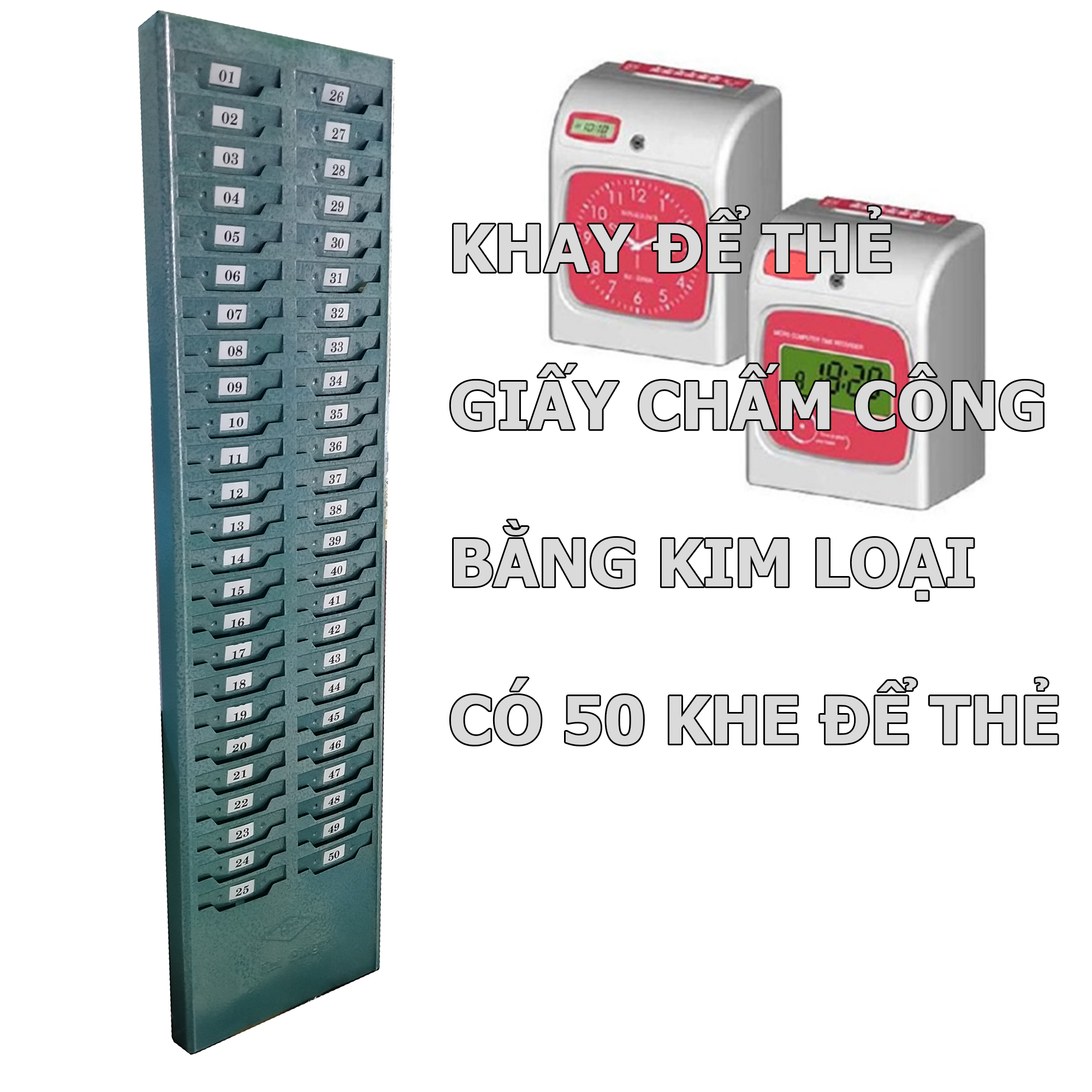 Khay để thẻ giấy chấm công bằng kim loại có 50 ô đựng thẻ