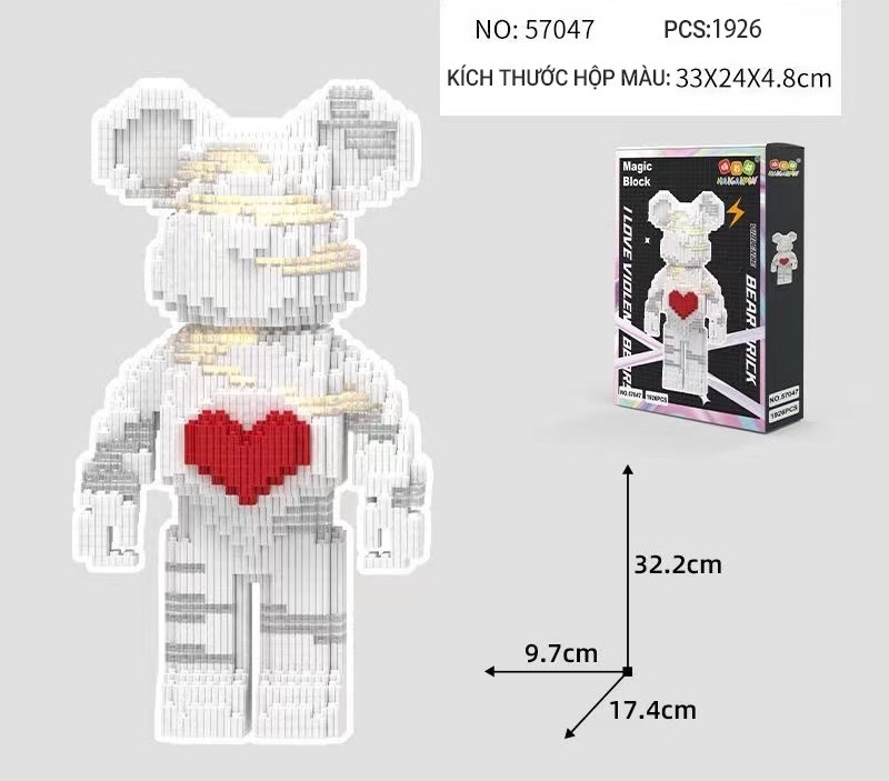 Đồ chơi lắp ráp Gấu Bearbrick lắp ráp mô hình bear brick - Tặng búa &amp; đèn