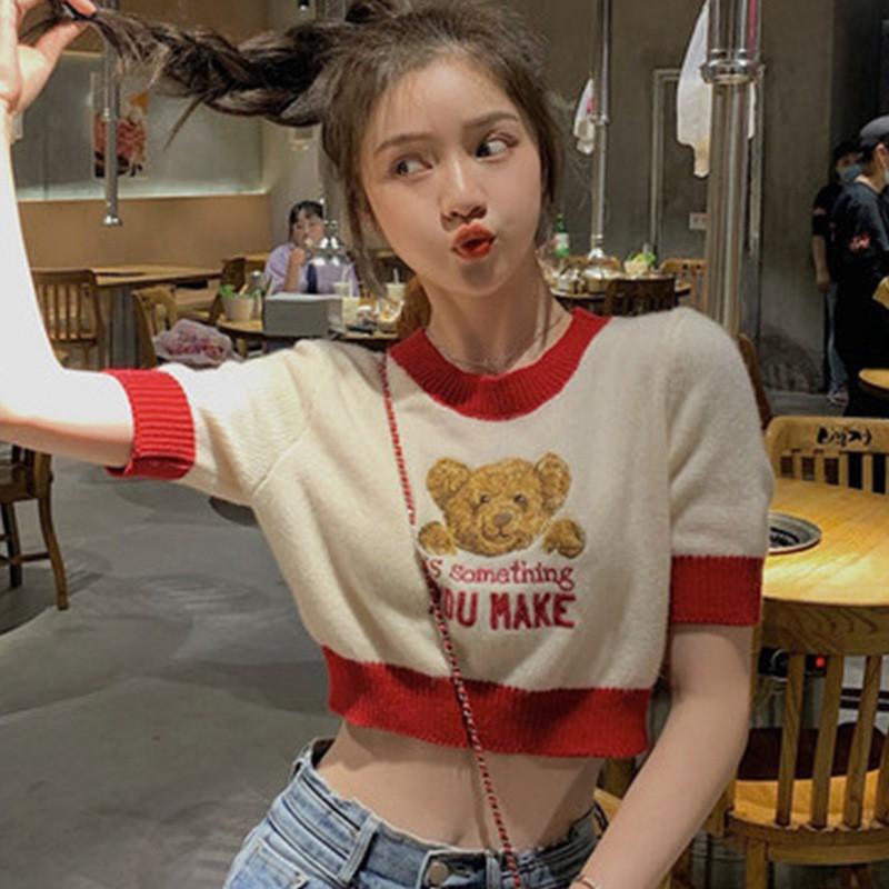 Áo Dệt Kim Tay Ngắn Hoạ Tiết Thêu Cho Phái Nữ