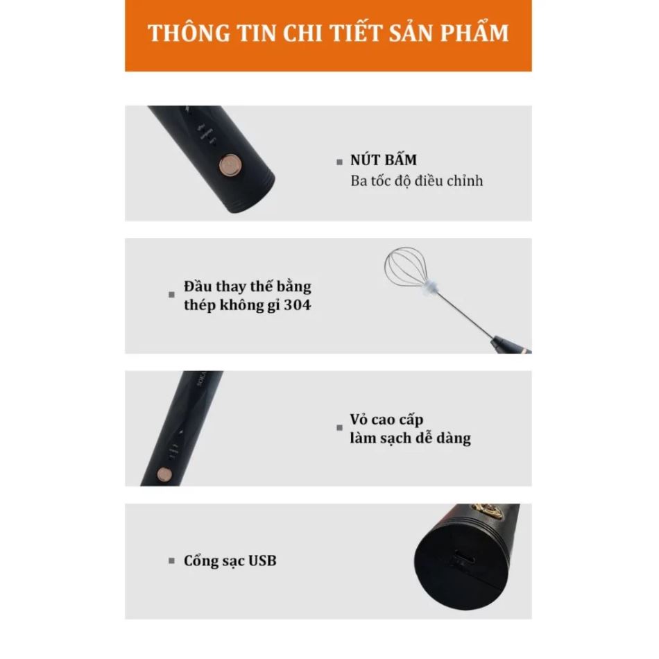 Máy Đánh Trứng Sokany SK-201A Cầm Tay Không Dây Cao Cấp - Máy Tạo Bọt Cafe 3 Tốc Độ Thông Minh Tiện Lợi