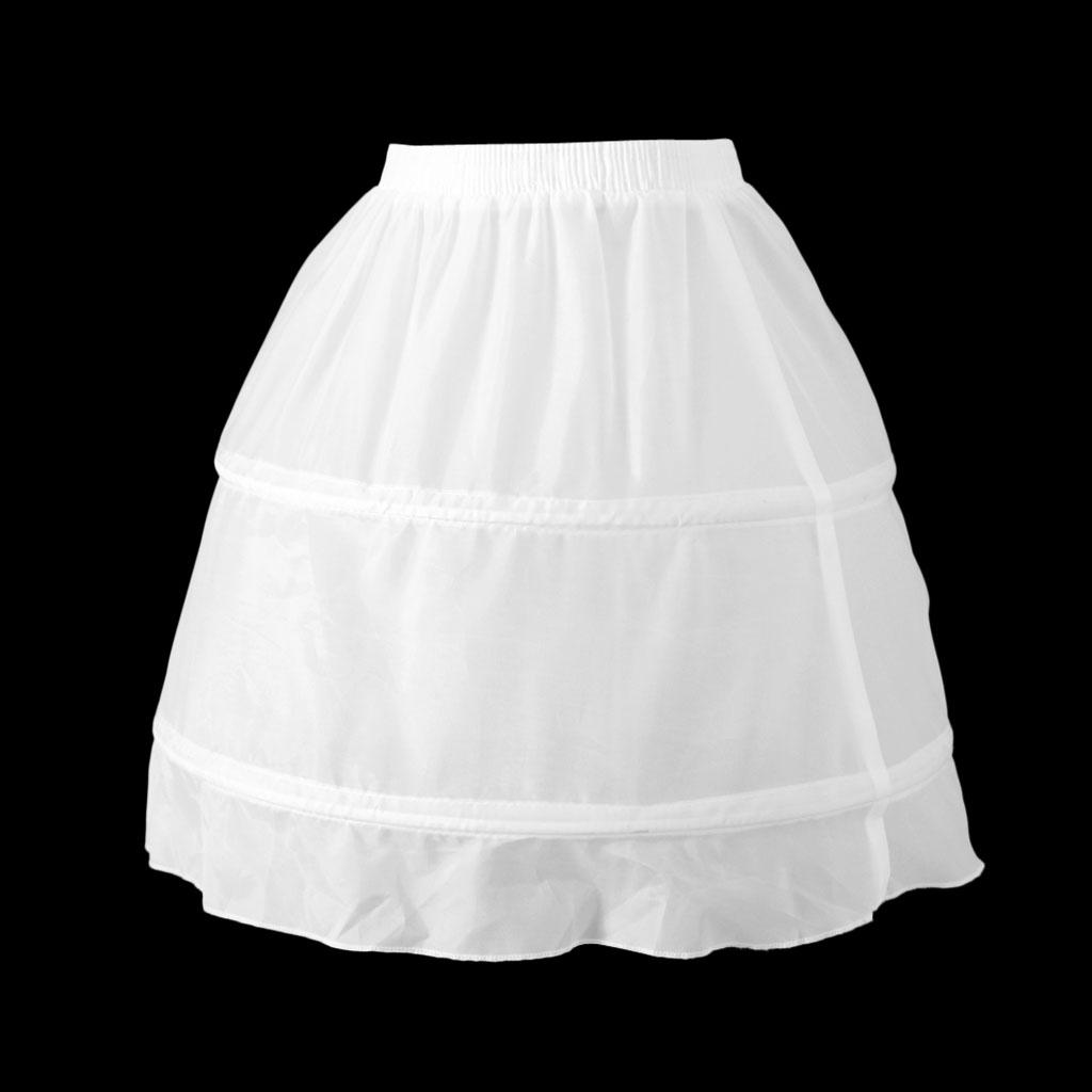 Girls 2 Hoop Tulle Wedding Flower Girl Short Chiffon Petticoat Underskirt