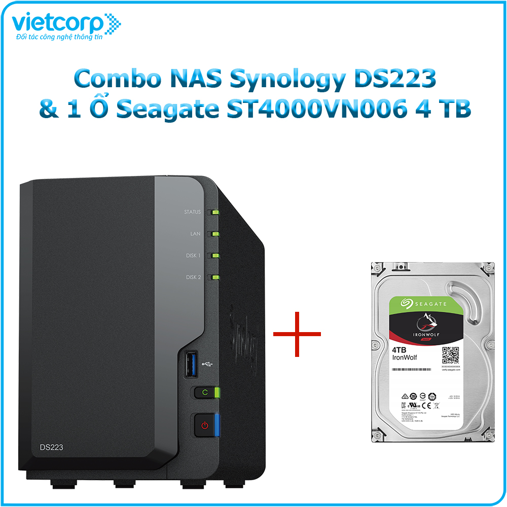 Combo Thiết bị lưu trữ NAS Synology DS223 và 1 Ổ cứng Seagate ST4000VN006 4 TB - Hàng Chính Hãng