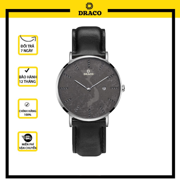 Đồng Hồ Nam DRACO D22-ST03 “Vietnamese Boy” Bạc Da Đen