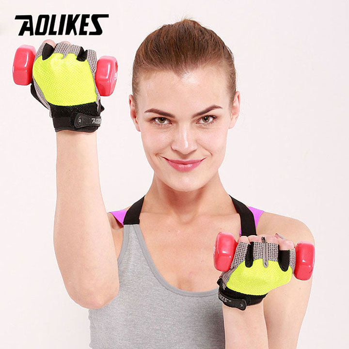 Găng tay hở ngón Nam - Nữ tập gym Aolikes AL110