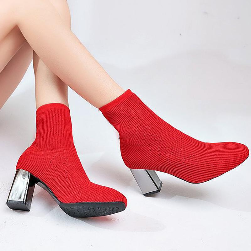 Thời Trang Nữ Gợi Cảm Stovepipe Người Phụ Nữ Giày Cao Gót Giày May Vải Thun Tất Giày