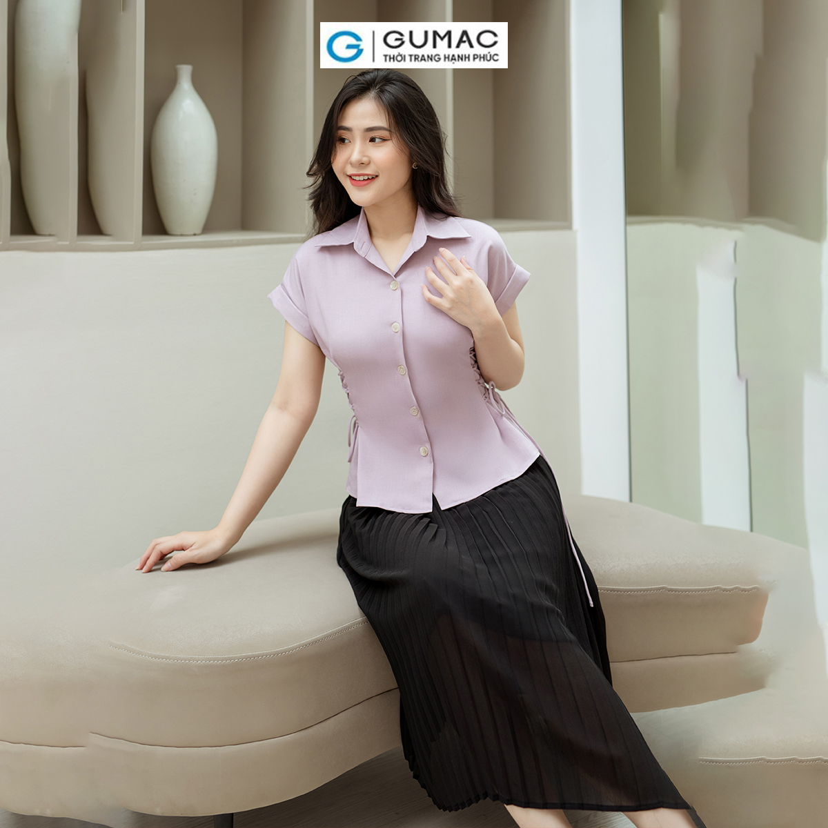 Áo kiểu thắt dây eo GUMAC AD08003