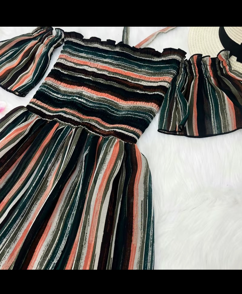 Đầm maxi - Kẻ đen - Free size