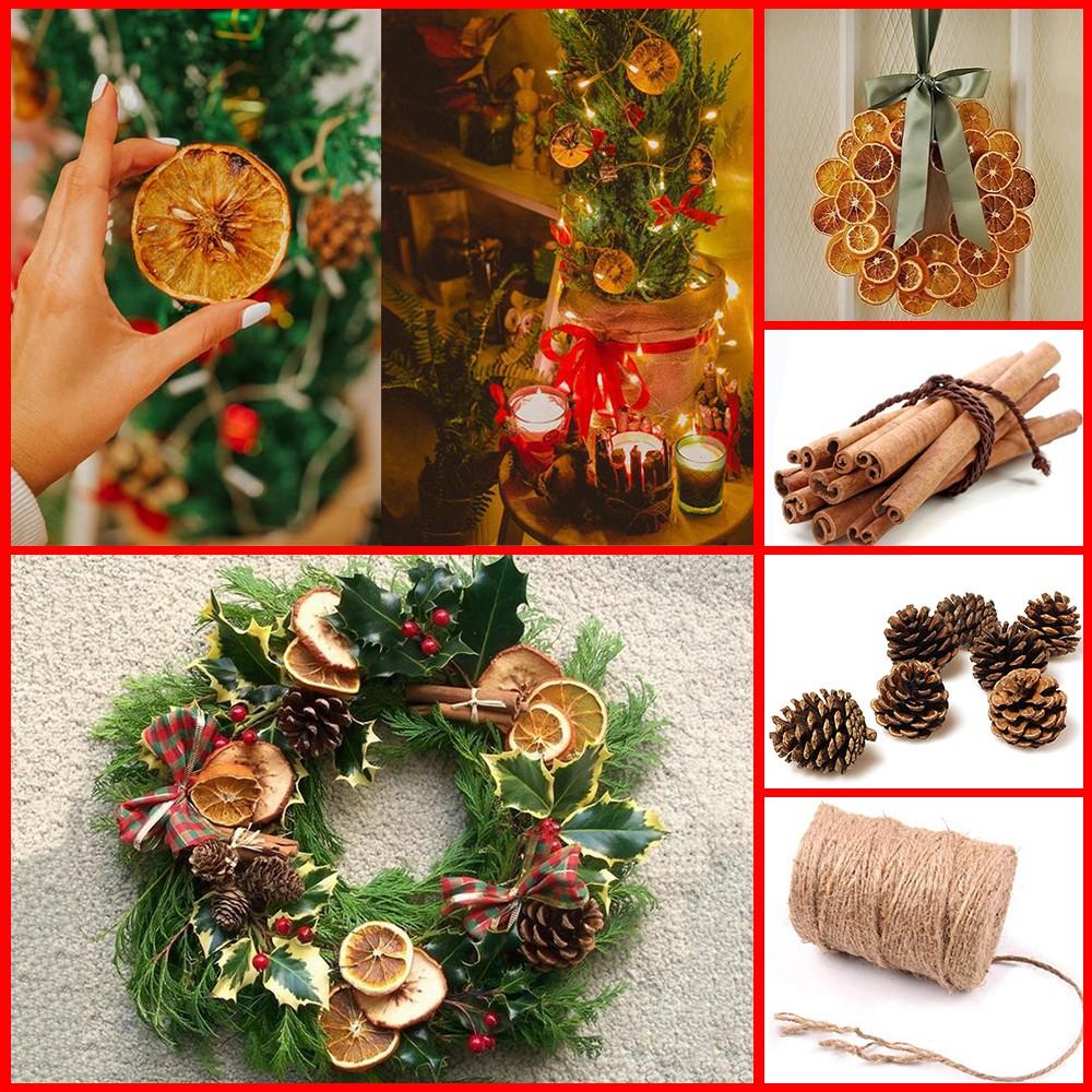 Quả Thông, Lát Cam Sấy, Vỏ Quế, Bó Củi Khô, Hoa Hồi, Bông Gòn Trang Trí Cây Noel, Bánh Kem Giáng Sinh