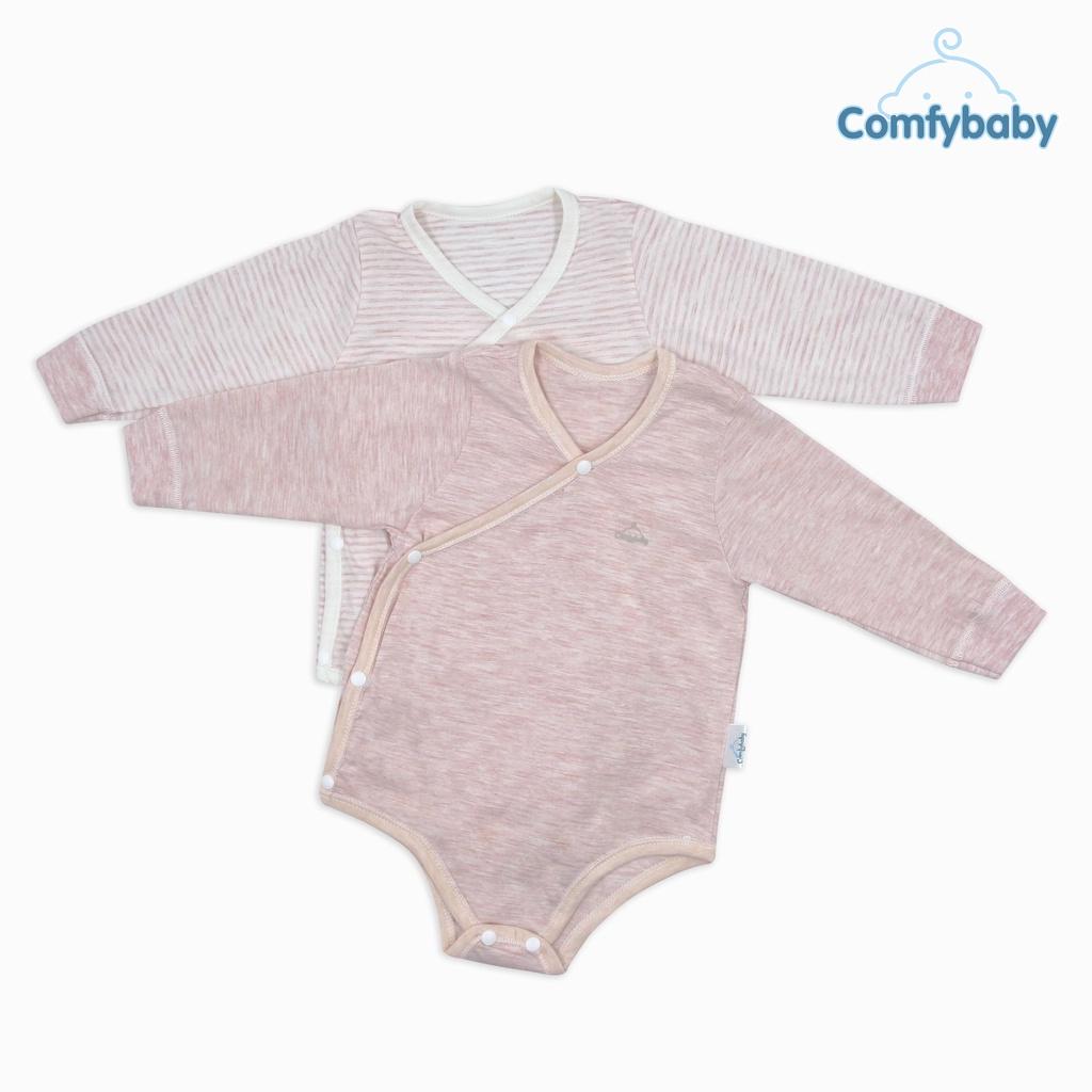 Set 2 áo bodysuit cài chéo giữ ấm ngực dài tay 100% Cotton cho bé Comfybaby