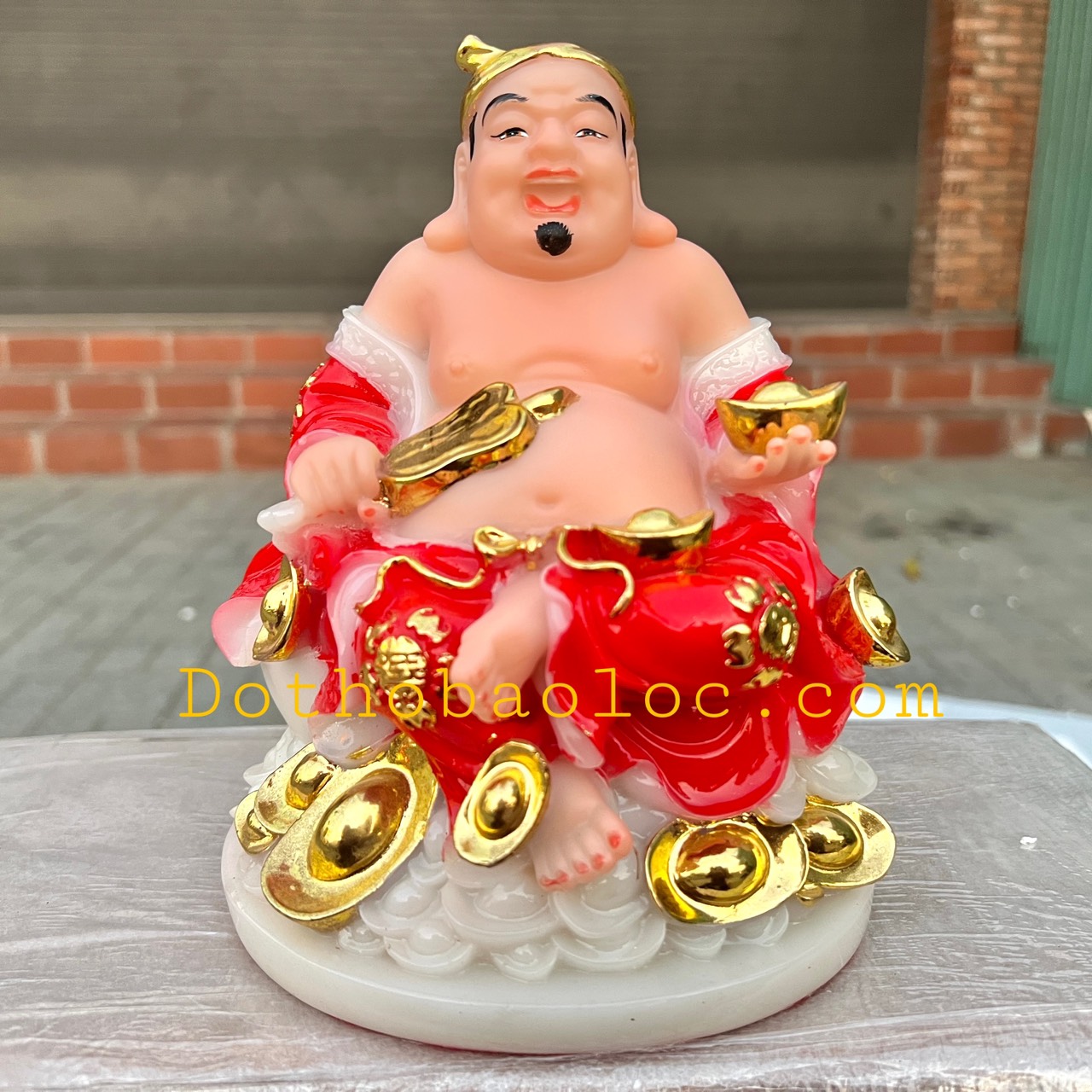 Tượng Thần tài Thổ Địa đế đá tròn nhập khẩu cao cấp cao 20 cm – Đỏ