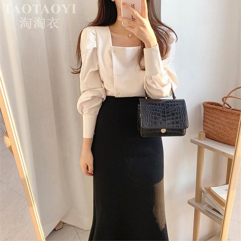 ÁO TAY DÀI CỔ VUÔNG PHỐI NÚT XINH XẮN CÓ 3 MÀU