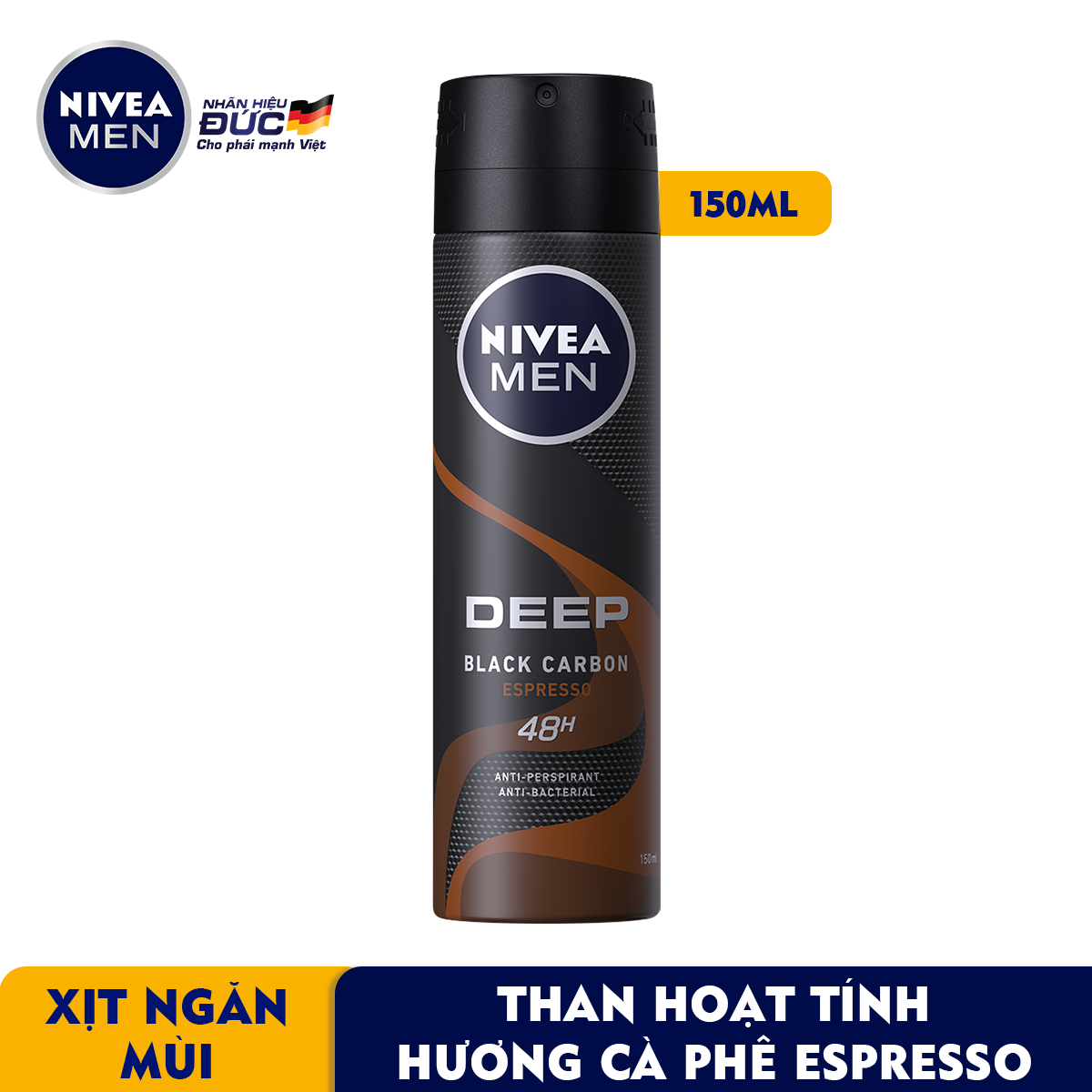 Xịt Ngăn Mùi NIVEA MEN Than Đen Hương Espresso - 85367 (150ml)