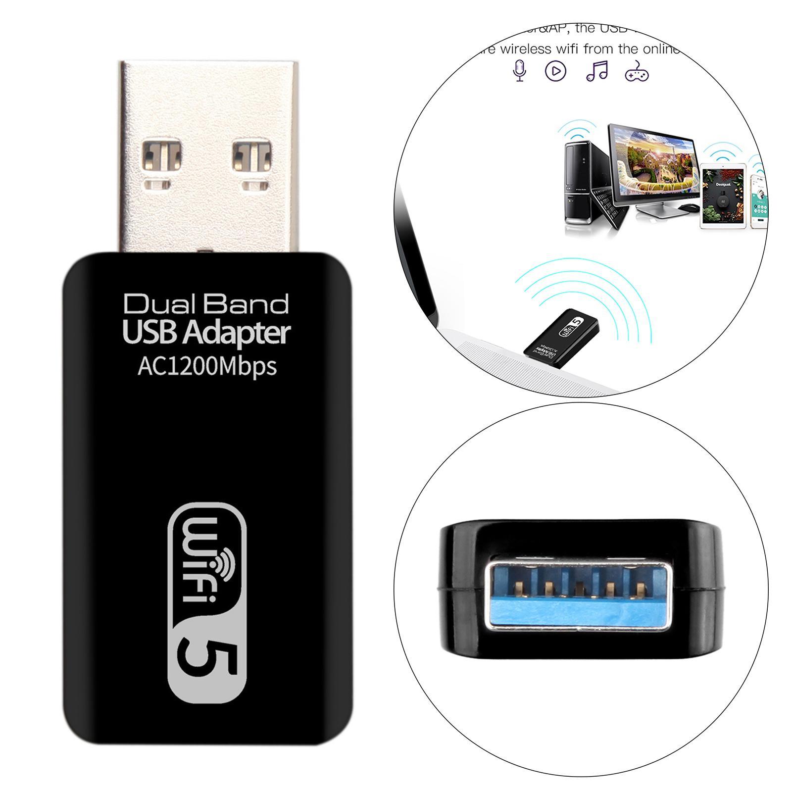 1200 Mbps 2.4-5.8GHz USB Dual Band Wireless Adapter WiFi for Laptop