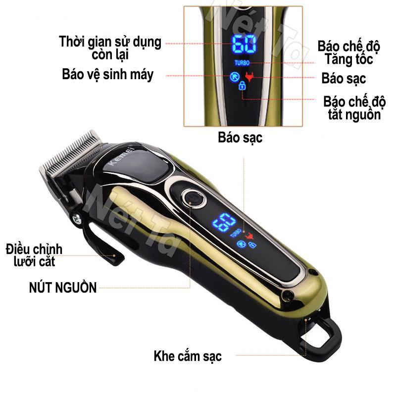 Tông đơ cắt tóc dành cho salon và gia đình kemei KM - 1990 màn hình LCD thông minh 2 tốc độ bảo hành 12 tháng