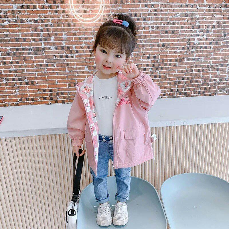 Áo gió hồng Pink 2 mặt bé gái kèm nón tiện lợi