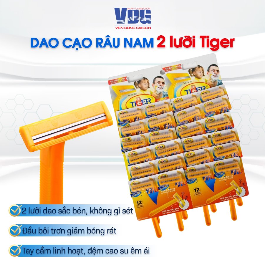 Dao cạo râu 2 lưỡi Tiger We're Men (24 cây/ vỉ)- xài 1 lần tiện lợi mang lên máy bay đi du lịch được, 2 lưỡi dao sắt bén, không gỉ sét