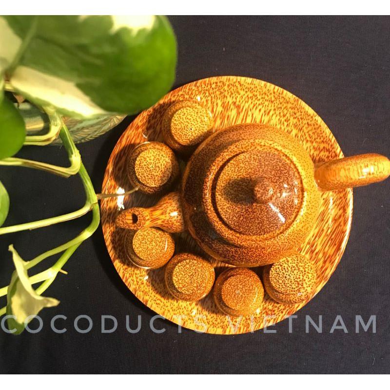 Bộ bình trà gỗ dừa tròn loại 1
