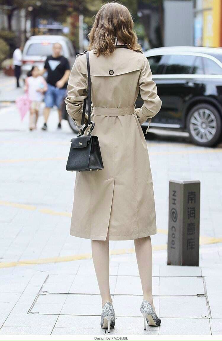 Áo khoác kaki thu đông phom dài cổ caro GD44688