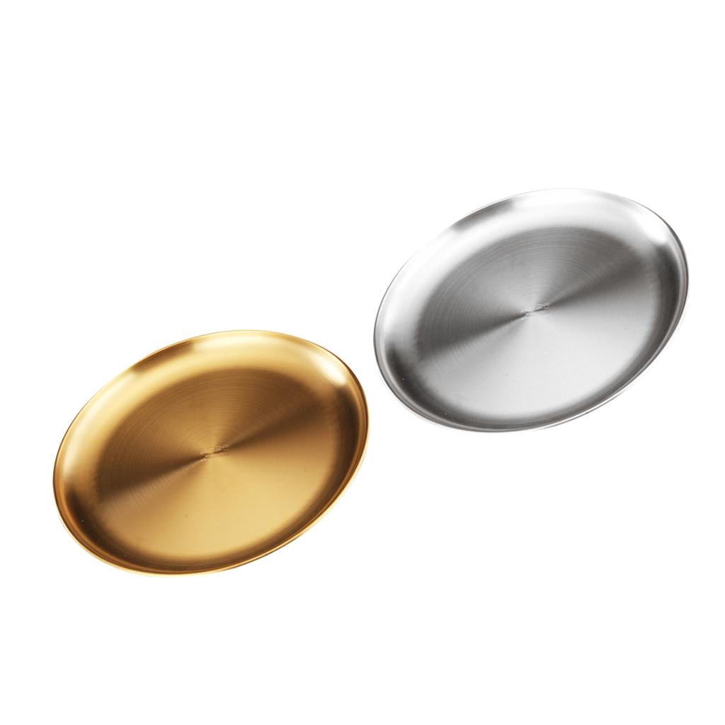 Stainless Steel Dinner Plate Food Serving Lunch Dish BBQ Picnic Silver 20cm