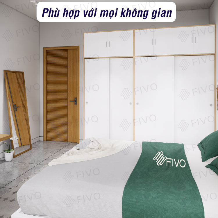 Tủ Gỗ Quần Áo Cửa Lùa Gỗ Lõi Xanh Chống Ẩm FIVO Mẫu FC31 Diện Tích Để Đồ Rộng Rãi, Móc Treo Tiện Dụng Mẫu Mã Hiện Đại - Màu Trắng + Gỗ