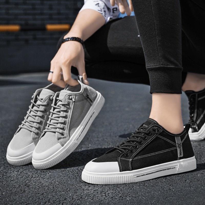 Giày MWC 5362 - Giày Thể Thao Nam, Giày Sneaker Vải Đế Bằng Màu Đen Xám Basic